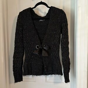 MEXX black glitter thread sweater with black satin ribbon tie - Medium